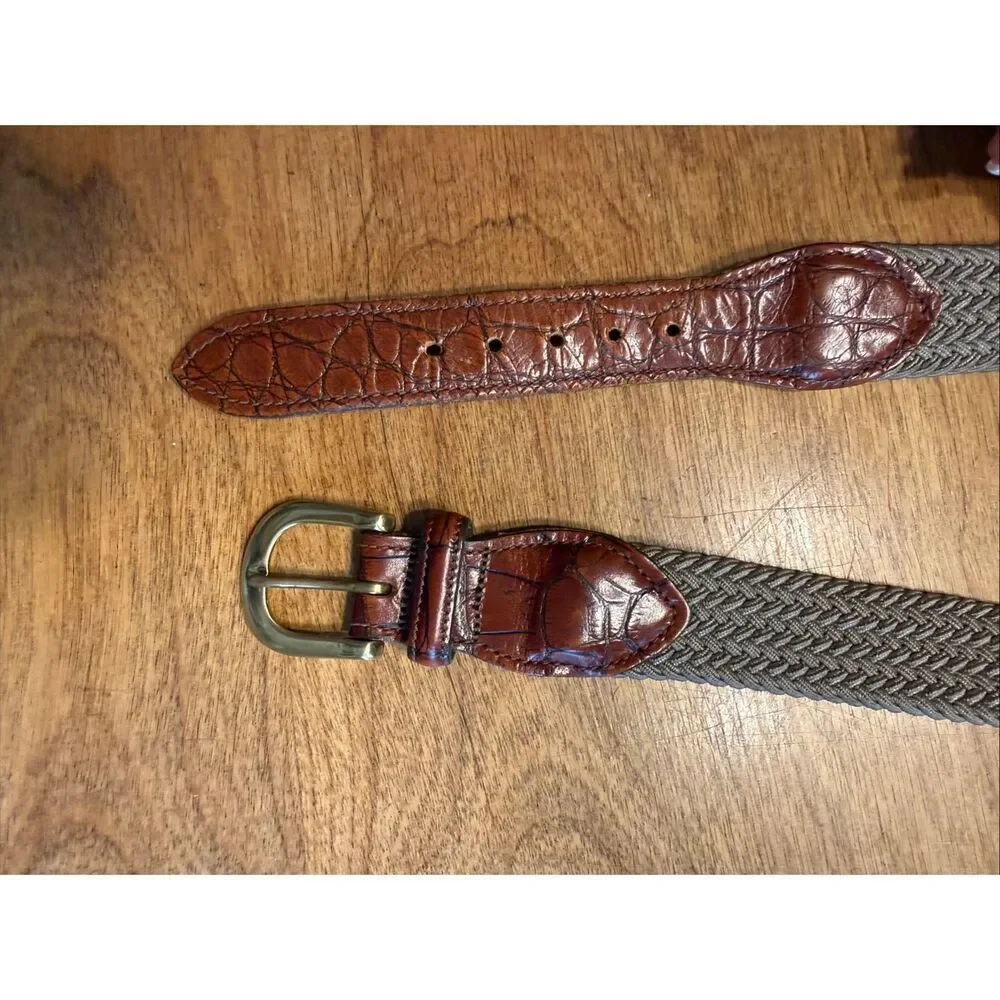 Rochester Big & Tall Men's Leather Trim Braided Woven Belt Gray Brown Size 40